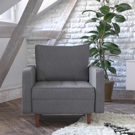 FLASH FURNITURE Dark Gray Faux Linen Upholstered Tufted Chair IS-PC100-DKGY-GG